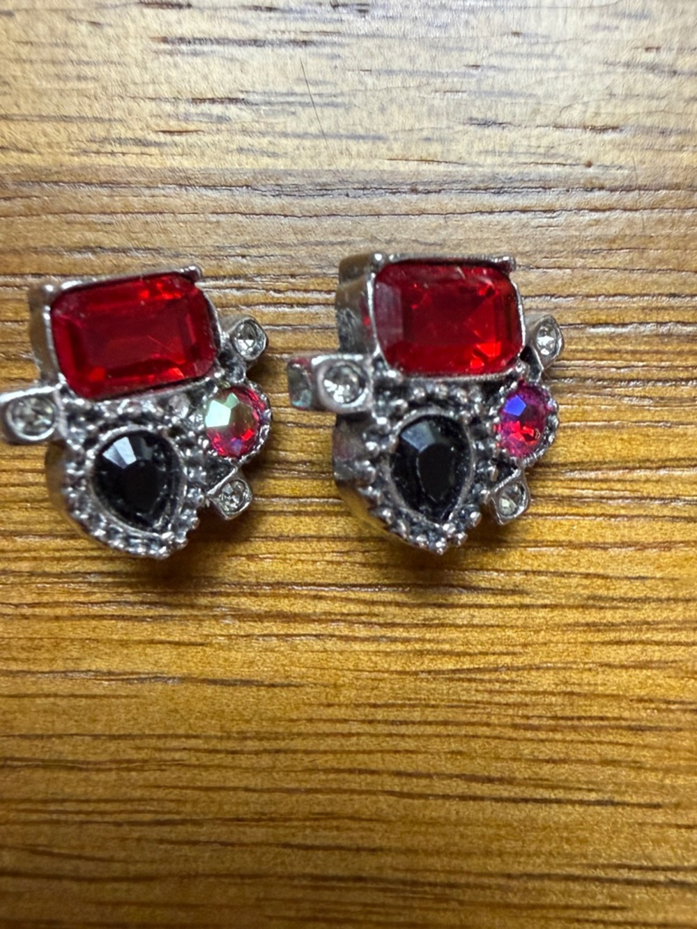 Silver-Tone Red & Black Crystal Stud Earrings